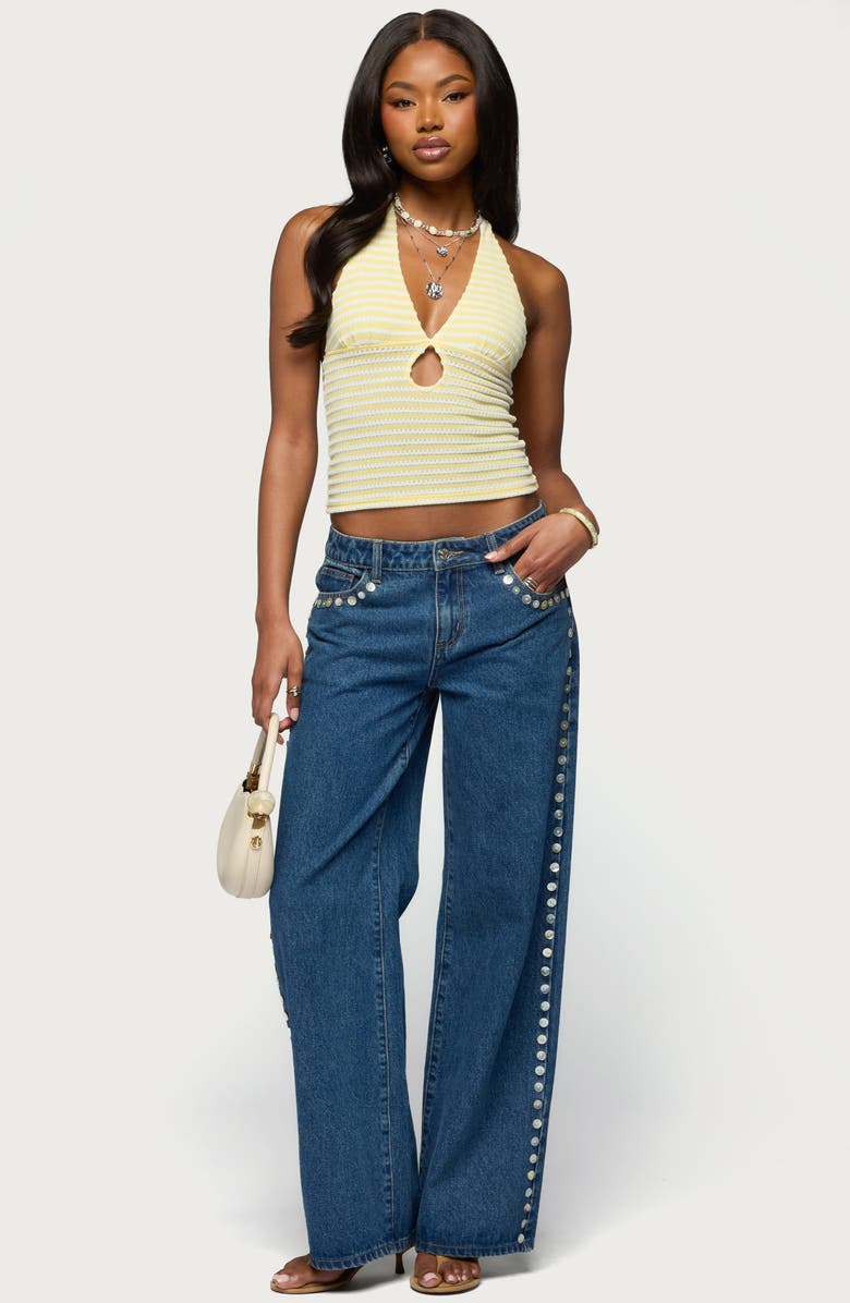 EDIKTED Maylah Stripe Knit Keyhole Halter Top, Alternate, color,