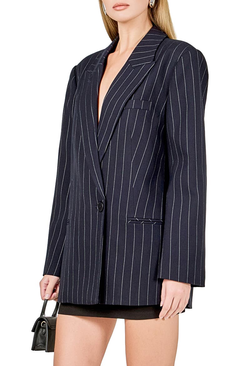 Oversize Pinstripe Blazer, Alternate, color, NAVY