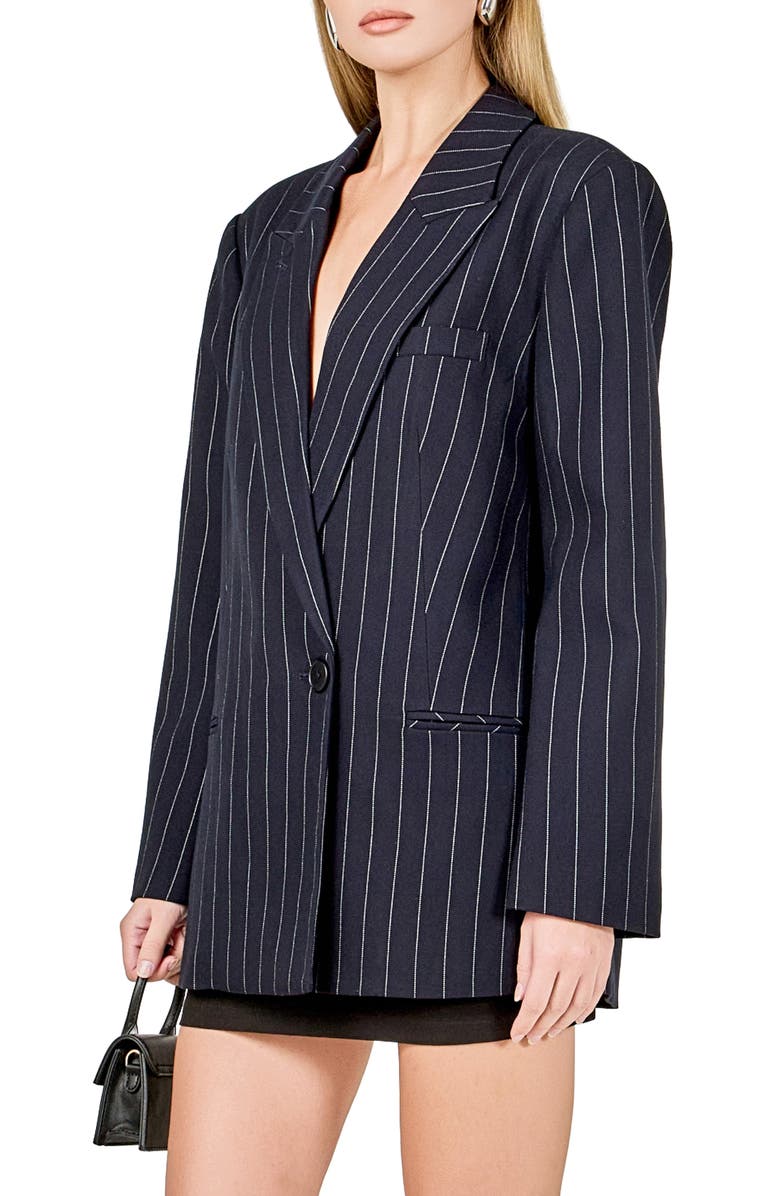 Endless Rose Oversize Pinstripe Blazer, Alternate, color, Navy