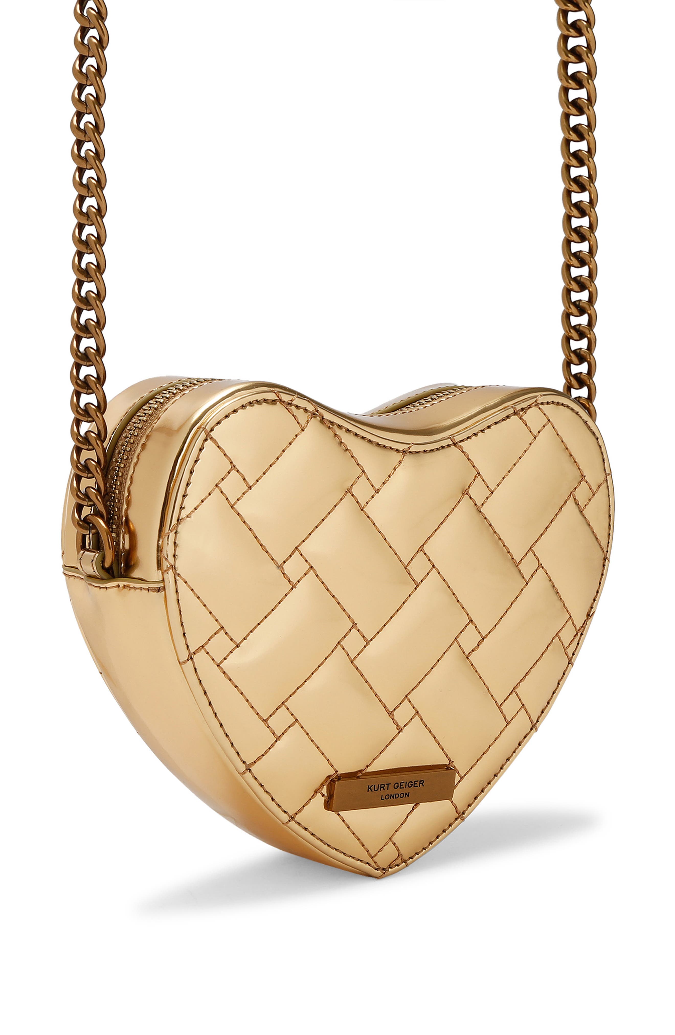 Kurt Geiger London Kensington Heart Quilted Leather Crossbody Bag, Alternate, color, Gold