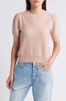 FRAME Puff Sleeve Pointelle Cashmere Sweater
