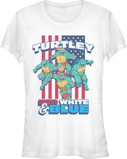 TEENAGE MUTANT NINJA TURTLES Junior's American Red White and Blue Turtley Short Sleeve Graphic T-Shirt