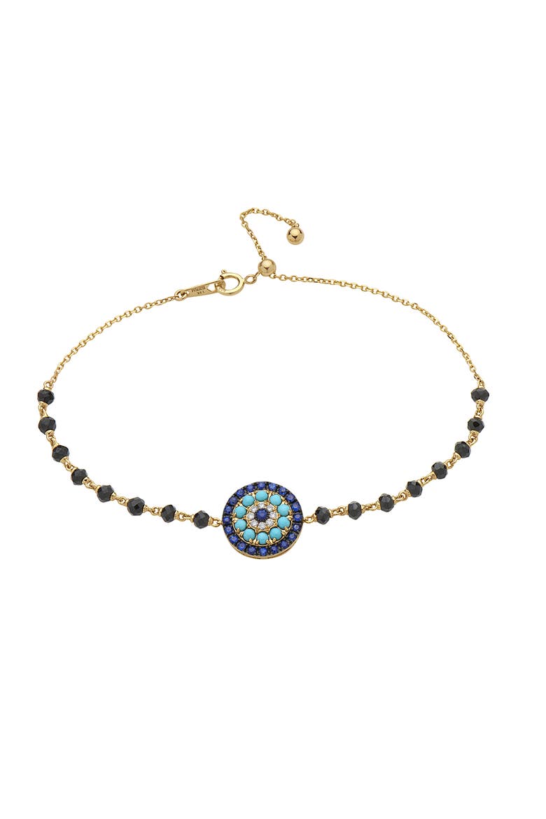 14K Yellow Gold Diamond,Sapphire,Turquoise,Black Spinel Bracelet, Main, color, Hematite and FW Blush Pearl