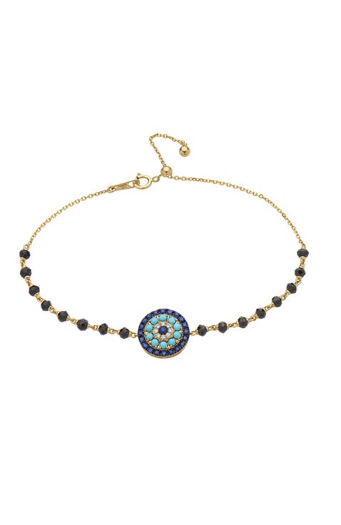 14K Yellow Gold Diamond,Sapphire,Turquoise,Black Spinel Bracelet