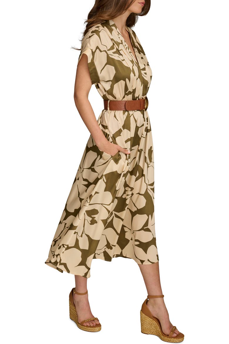 Floral Print Belted Midi Dress, Alternate, color, SPRING GREEN