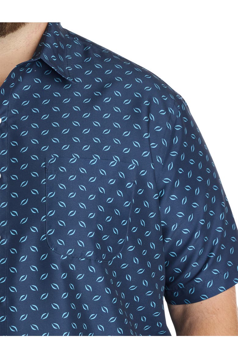 Big & Tall Leaf Print Microfiber Sport Shirt, Alternate, color, NAVY