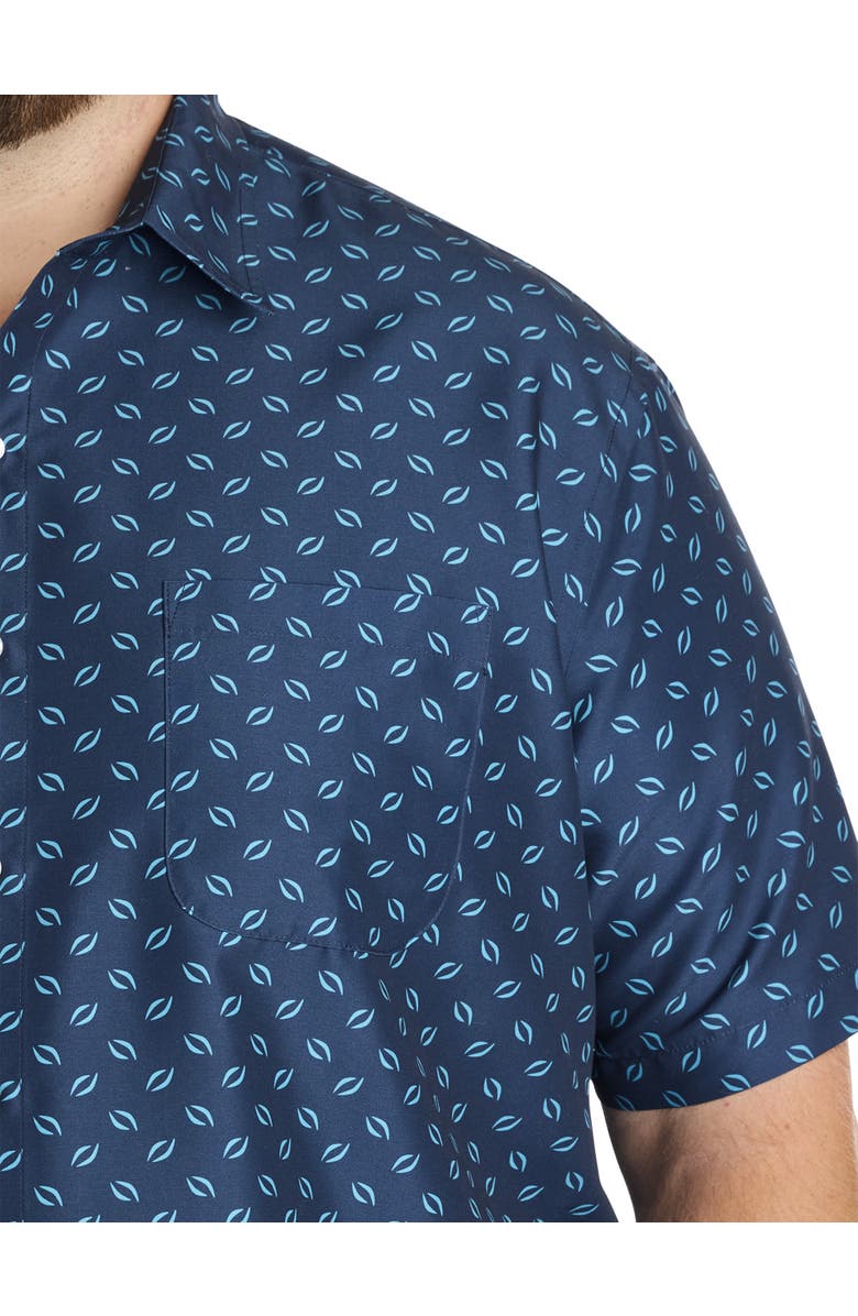Harbor Bay by DXL Big & Tall Leaf Print Microfiber Sport Shirt, Alternate, color, Navy