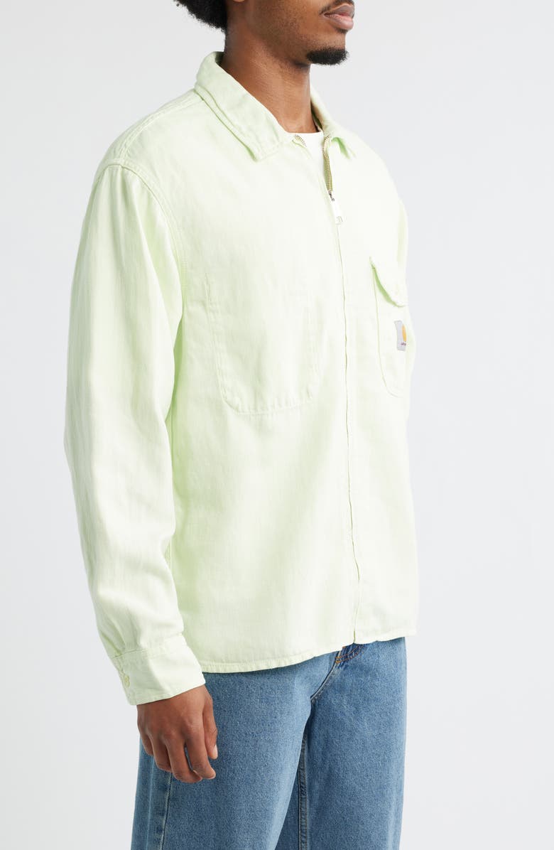 Carhartt Work In Progress Rainer Cotton & Linen Herringbone Zip Jacket, Alternate, color, Air Green (Garment Dyed)
