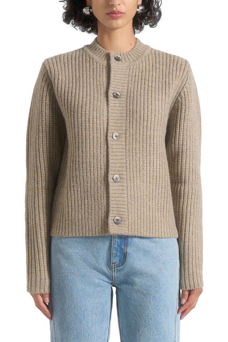 Alix Unisex Crewneck Ribbed Knit Cardigan, Alternate, color, Beige