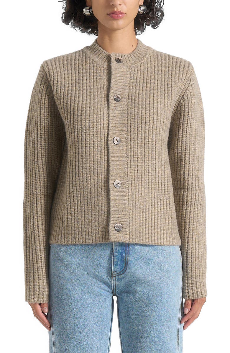 Manière De Voir Alix Unisex Crewneck Ribbed Knit Cardigan, Alternate, color, Beige
