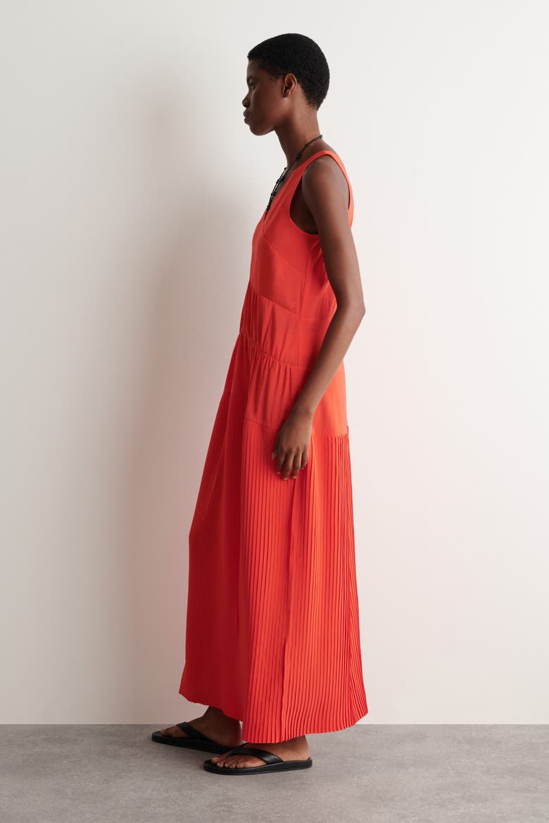 Gathered Pleated V-neck Maxi Dress, Alternate, color, ORANGE