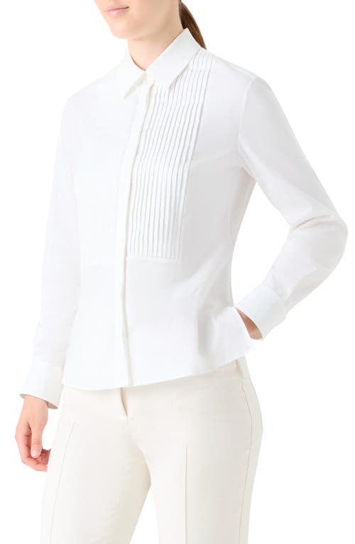 Akris Pleated Bib Stretch Poplin Button-up Shirt In White