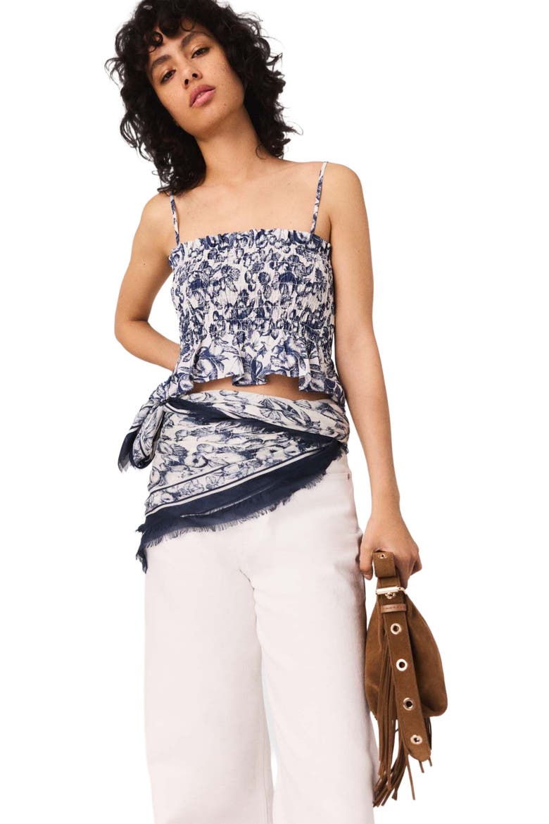 Fruit printed smocked top, Alternate, color, Blue fruits print
