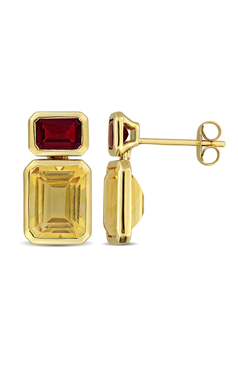 Julianna B. Gemstone Two-Stone Drop Earrings 10K, Main, color, Citrine/Garnet