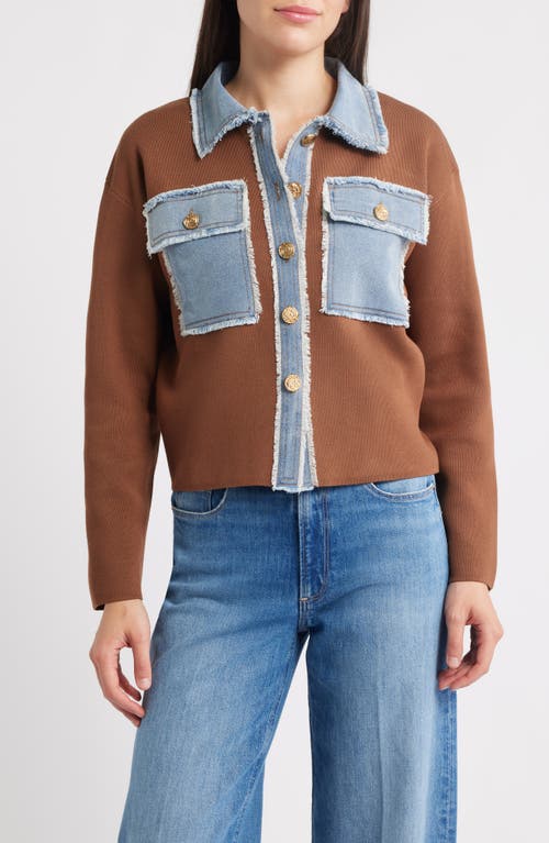Zoe And Claire Knit & Denim Trucker Jacket In Multi