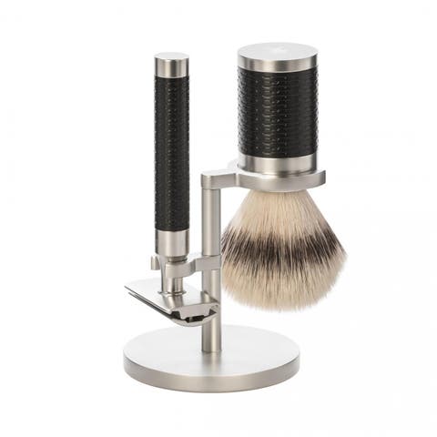 Rocca Stainless Steel & Black 3-Piece Silvertip Fiber & Safety Razor Shaving Set