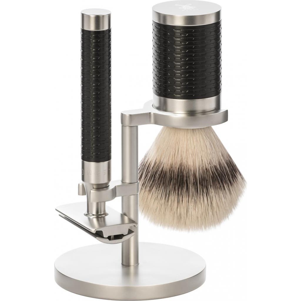 Mühle Rocca Stainless Steel & Black 3-piece Silvertip Fiber & Safety Razor Shaving Set In Gray