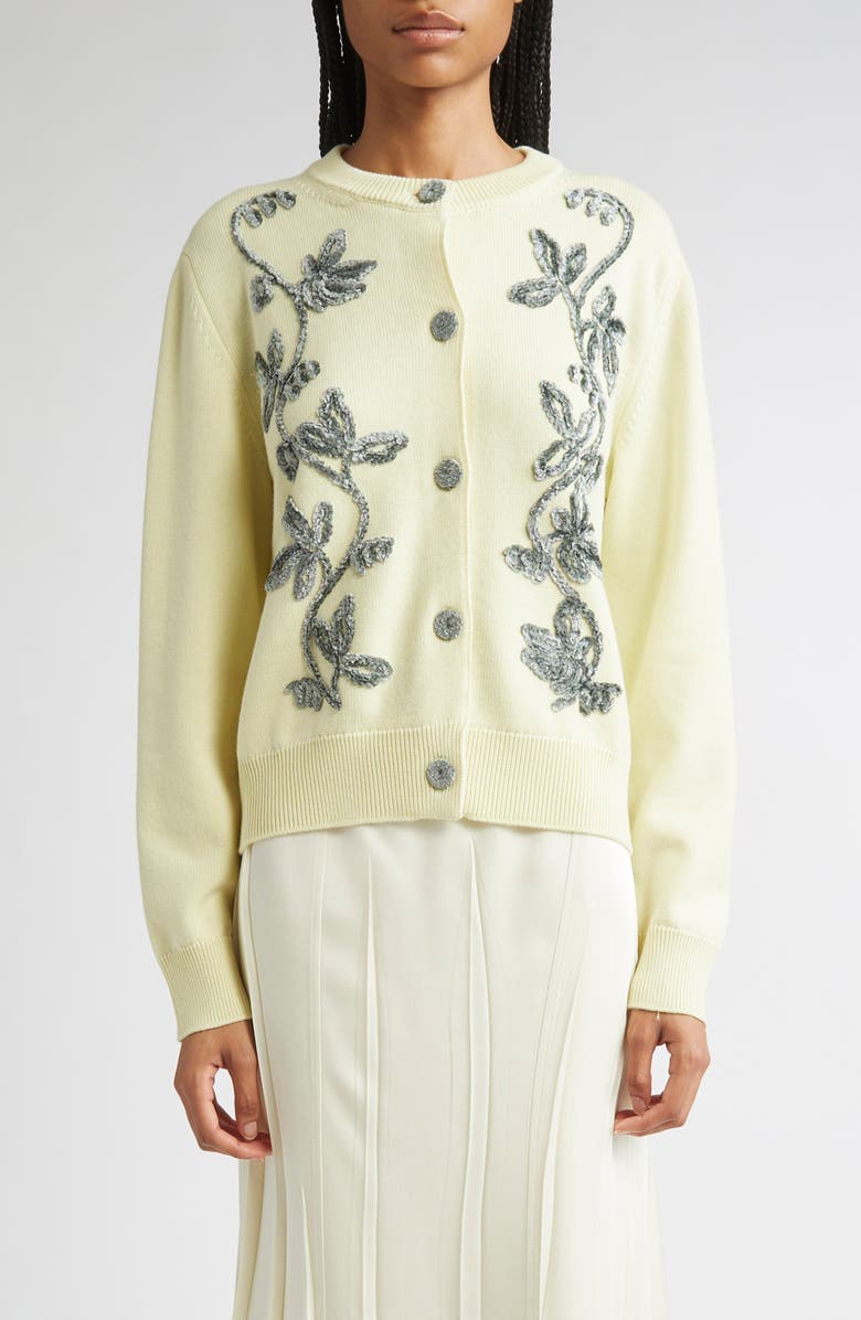 Jil Sander Floral Embroidered Cardigan, Main, color, Lime Wash
