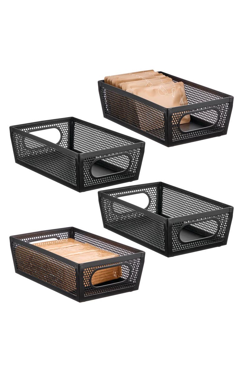 mDesign Perforated Metal Storage Bin with Handles - Set of 4 - Matte Black, Main, color, Black