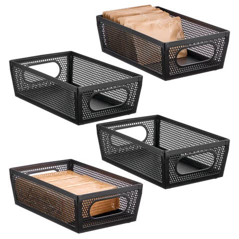 Perforated Metal Storage Bin with Handles - Set of 4 - Matte Black