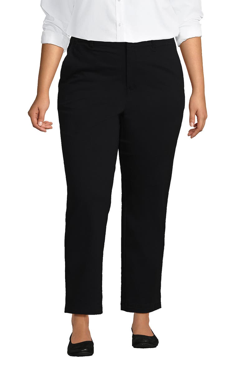 Lands' End Mid Rise Classic Straight Leg Chino Ankle Pants, Main, color, Black