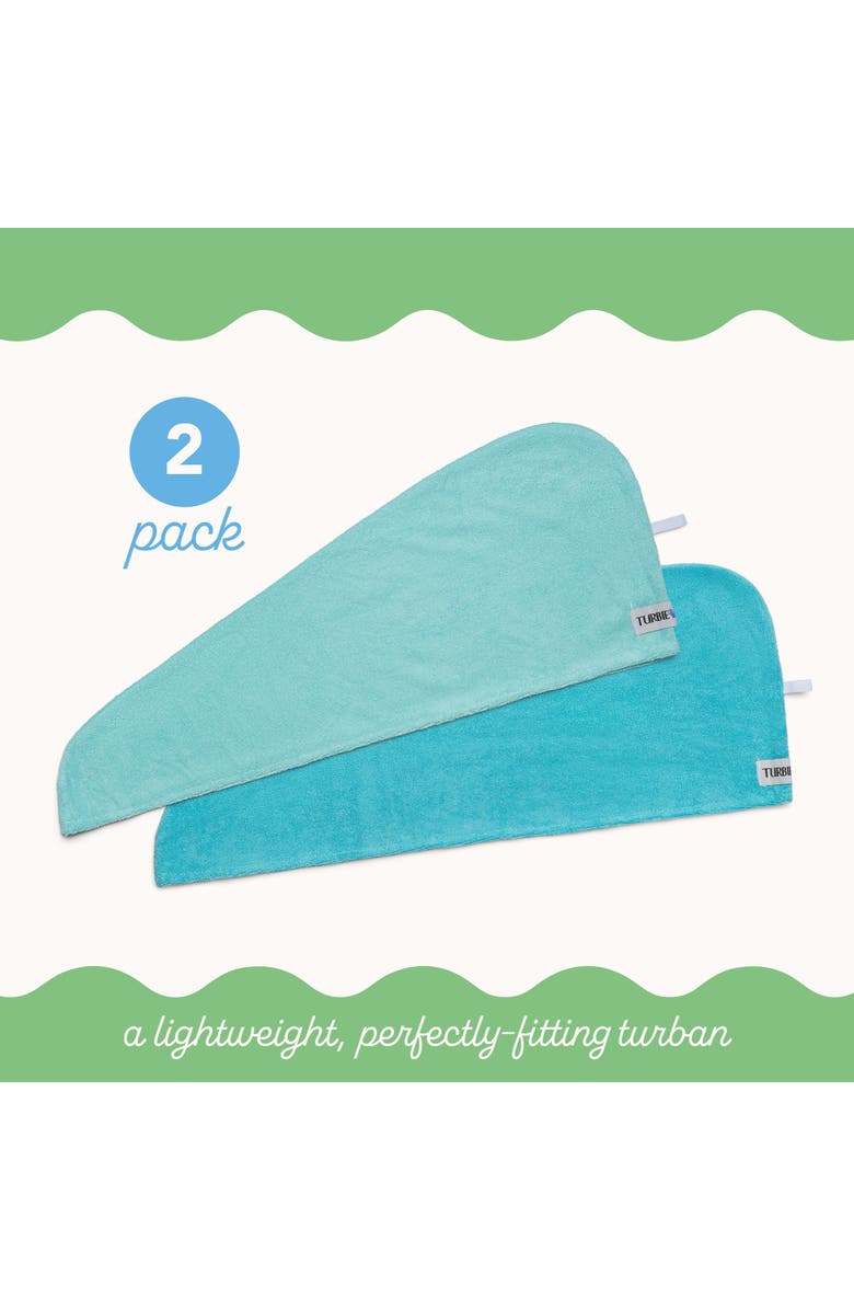 TURBIE TWIST 2 Pack Microfiber Hair Towel for Straight, Wavy, Curly Hair, Alternate, color, Dark Aqua & Light Aqua