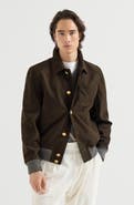 Brunello Cucinelli Nubuck Shirt-style Bomber Jacket With Cashmere Inserts And Metal Buttons