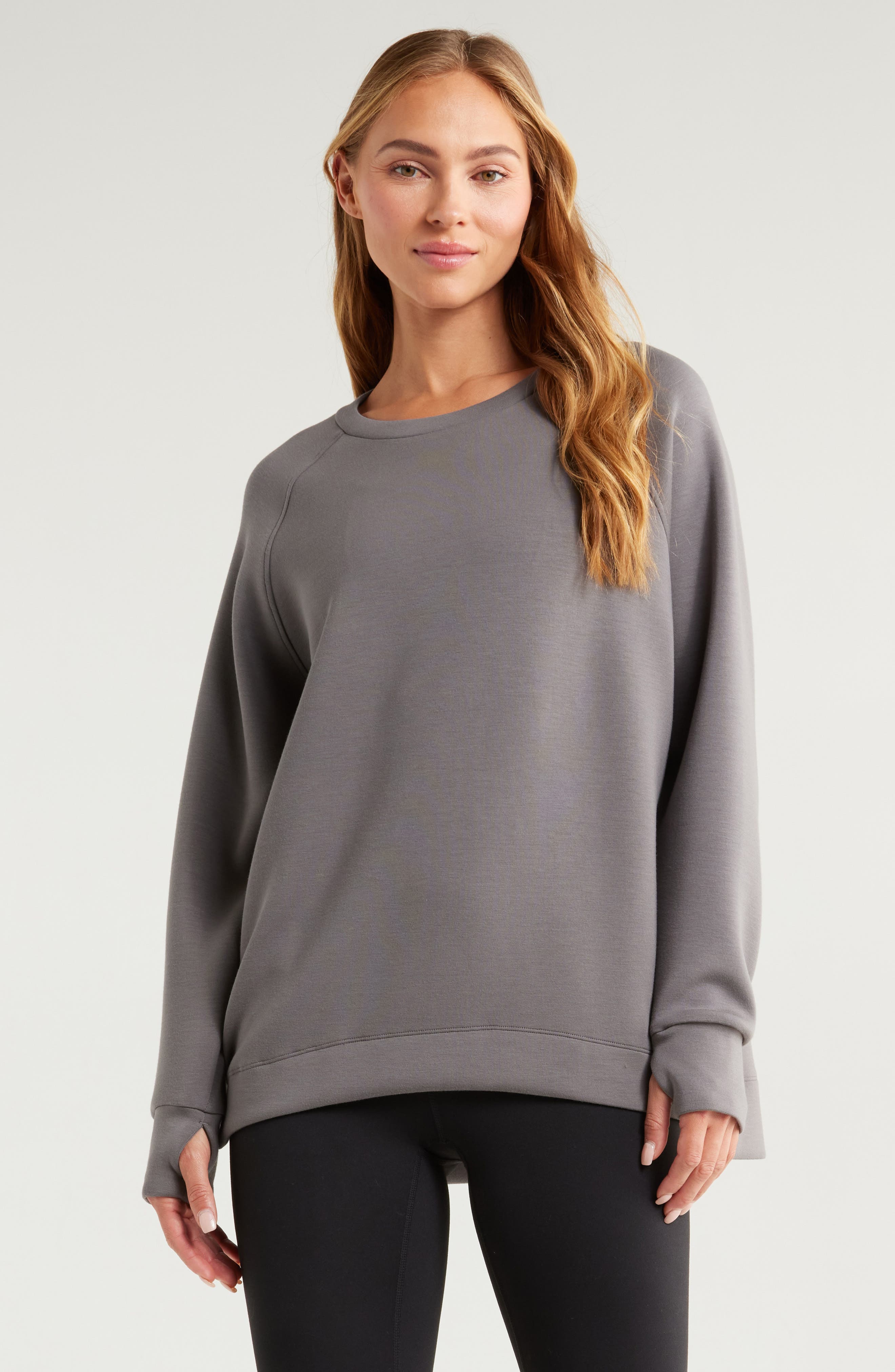 Zella Soft Scuba Knit Oversize Crewneck Sweatshirt (Women