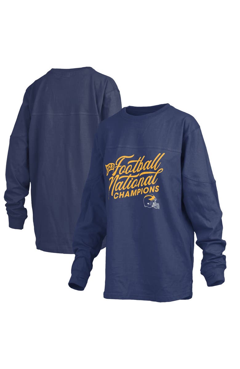 PRESSBOX Women's Pressbox  Navy Michigan Wolverines College Football Playoff 2023 National Champions The Big Shirt Oversized Long Sleeve T-Shirt, Main, color, 