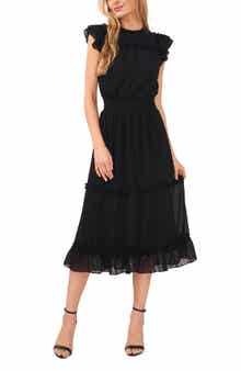 Clip Dot Flutter Sleeve Midi Dress