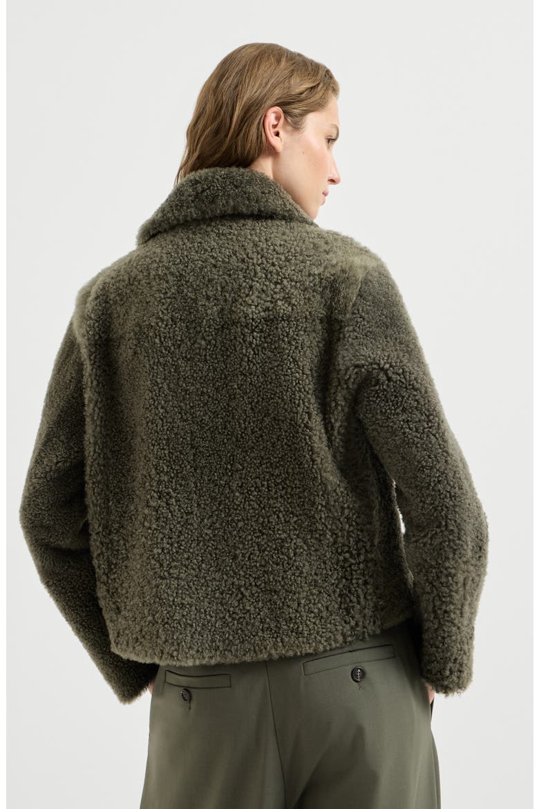Fuzzy shearling pea coat, Alternate, color, Green