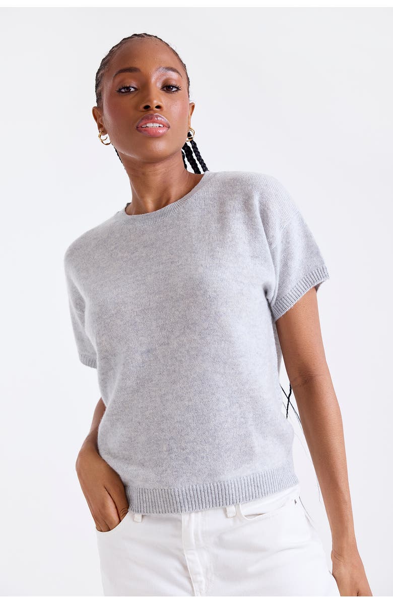 1982 Esme Short Sleeve 100% Cashmere Top, Main, color, Super Grey
