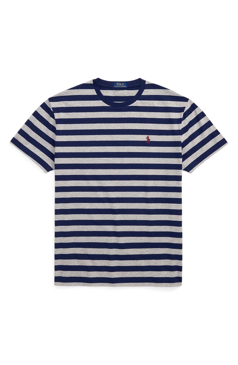 Polo Ralph Lauren Classic Fit Stripe Cotton T-Shirt, Alternate, color, Andover Heather/ Cruise Navy