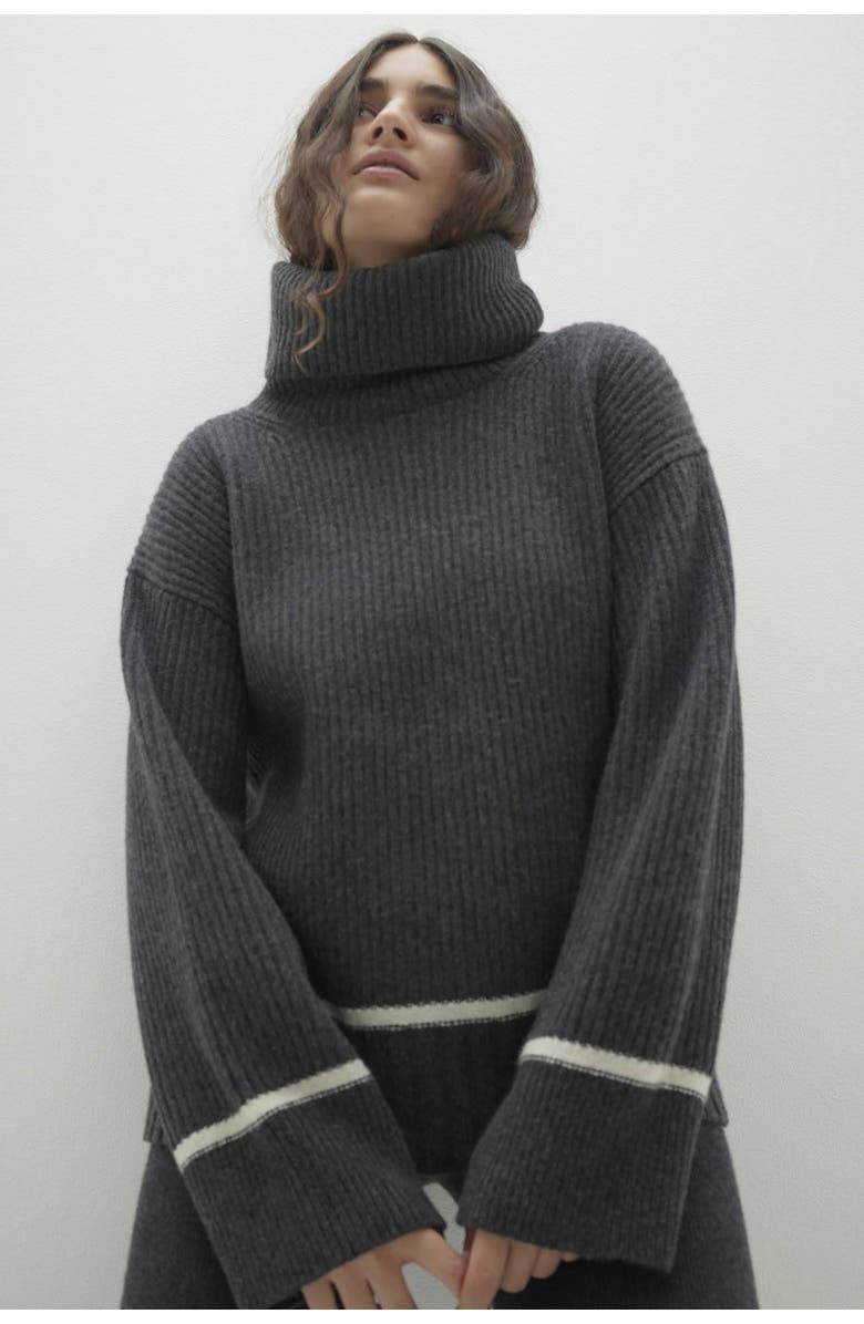 NAKED CASHMERE Karol Cashmere Turtleneck, Alternate, color, Charcoal/Ecru