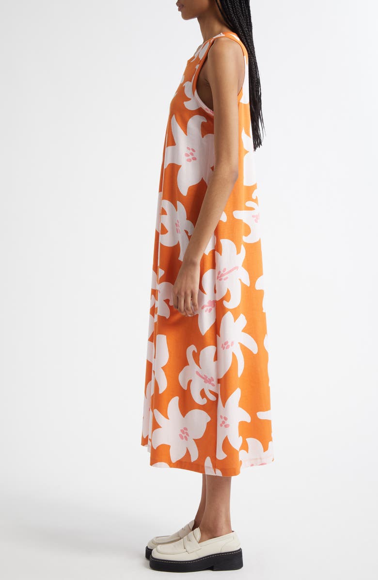 Marimekko Liplatus Villinarisissi Floral Cotton Midi Dress, Alternate, color, Orange/ Rose/Pink