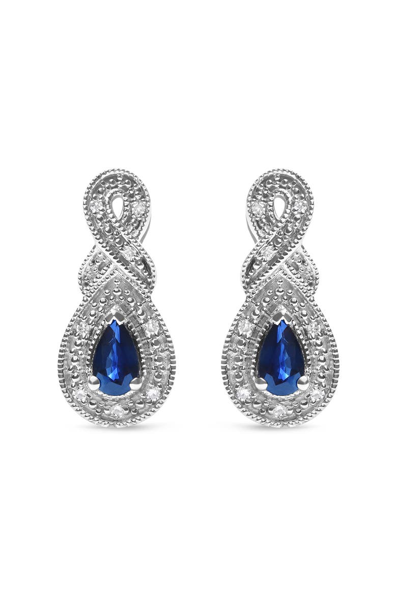Silver 4.5 x 3mm Pear Sapphire and Diamond Accent Infinity Drop Stud Earrings, Main, color, White