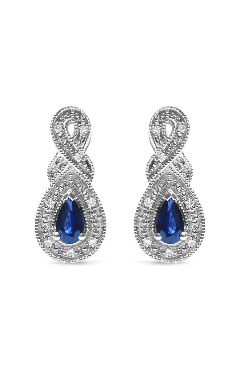 Haus of Brilliance Silver 4.5 x 3mm Pear Sapphire and Diamond Accent Infinity Drop Stud Earrings, Main, color, White