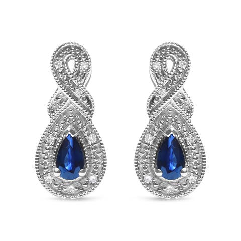 Silver 4.5 x 3mm Pear Sapphire and Diamond Accent Infinity Drop Stud Earrings