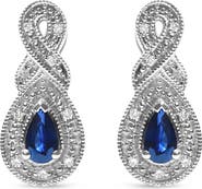 Haus of Brilliance Silver 4.5 x 3mm Pear Sapphire and Diamond Accent Infinity Drop Stud Earrings