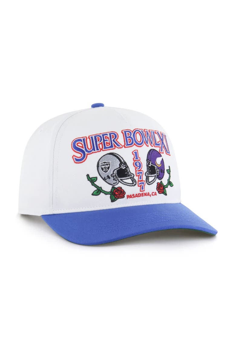 Men's '47 White/Royal NFL Multi-Team Throwback Dueling Logos Adjustable Hitch Hat, Alternate, color, White