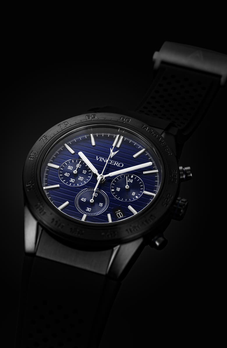 Vincero The Rogue Chronograph Silicone Strap Watch, 43mm, Alternate, color, Blue Metallic