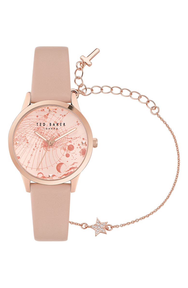 Ted Baker Fitzrovia Leather Strap Watch & Bracelet Set, 34mm, Main, color, Rose Gold-Tone