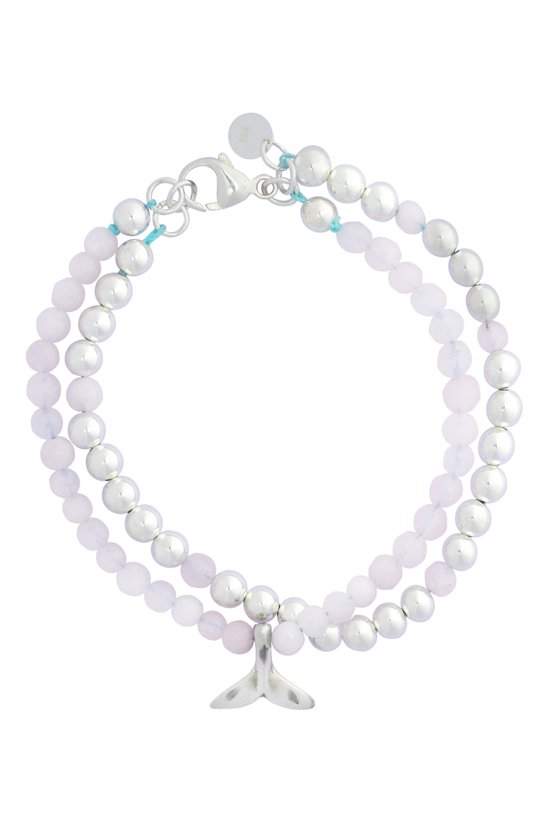 Women's Sterling Silver & Gemstone "Whale Tail" Double-Wrap Bracelet, Main, color, Silver
