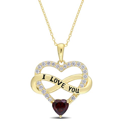 Color Zirconia Infinity Heart Necklace Yellow-Plated