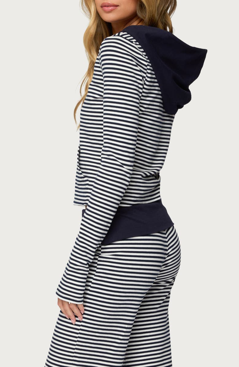 EDIKTED Meggy Colorblock Stripe Zip Hoodie, Alternate, color, Navy-And-White