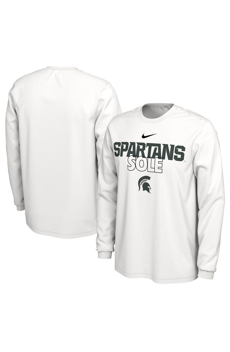 Nike White Michigan State Spartans 2023 On Court Bench Long Sleeve T-Shirt, Main, color,