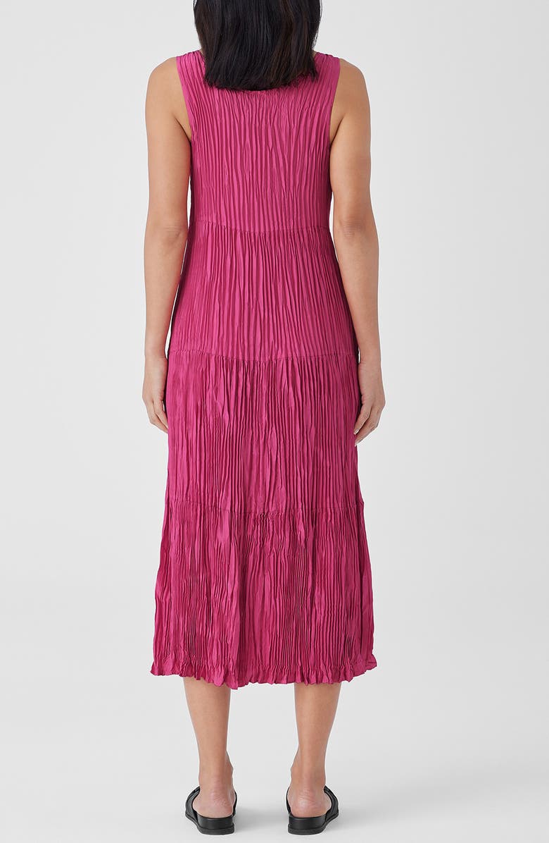 Eileen Fisher Tiered Pleated Silk Midi Dress, Alternate, color, Geranium