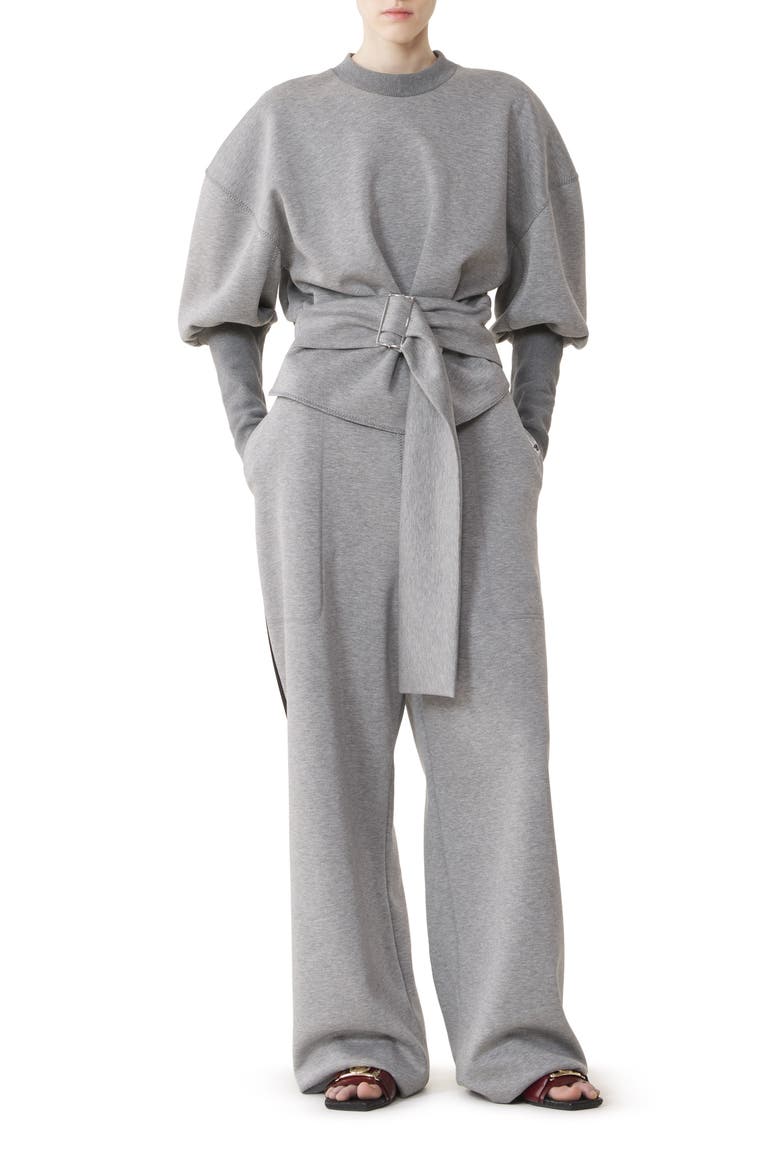 Belted Sweatshirt In Double-Faced Jersey, Main, color, Light Grey/Black