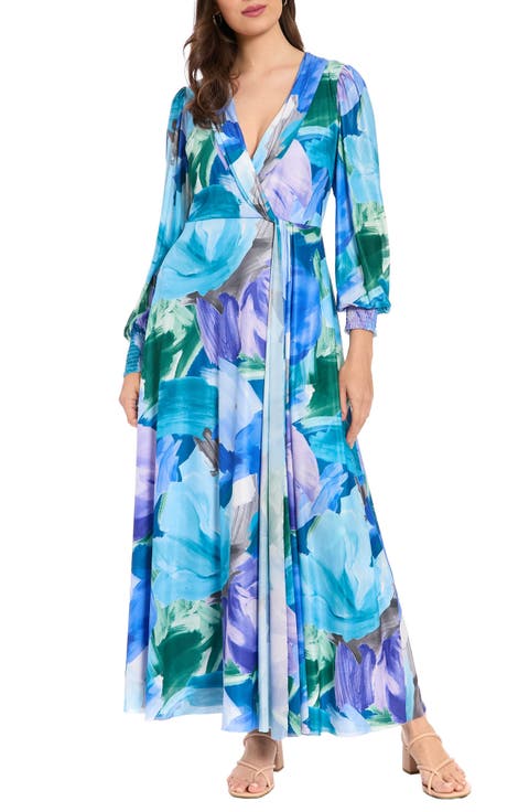 Shirred Surplice Neck Maxi Dress