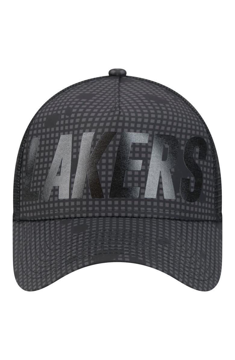 New Era Men's New Era Black Los Angeles Lakers Midnight Ink Tonal A-Frame Trucker 9FORTY Adjustable Hat, Alternate, color, Black